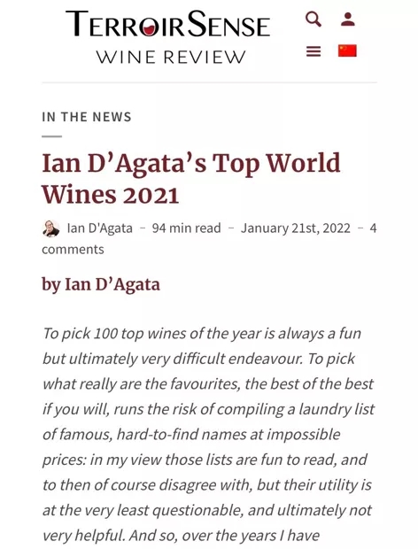 C9P CG in Ian D'Agata's Top World Wines